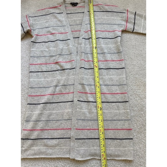 THEORY CASHMERE sweater Women Size M Open Front Gray Stripes Cardigan ($385) - Picture 4 of 10